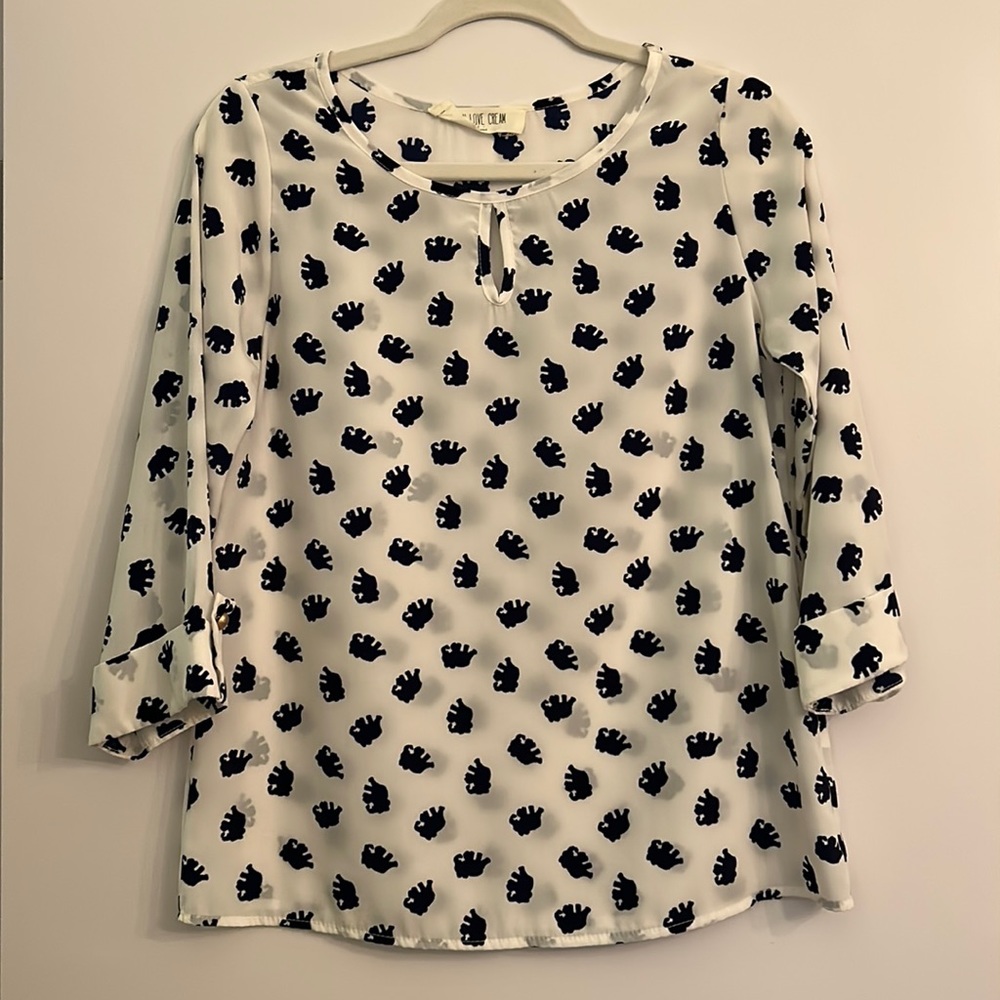 Peach Love Cream Elephant Print Blouse